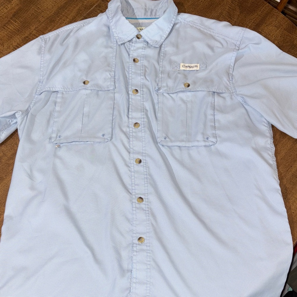 5 for $35- Magellan  Light Blue gingham fishing Shirt